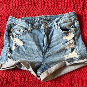 American Eagle Outfitters Blue Distressed Jean Shorts